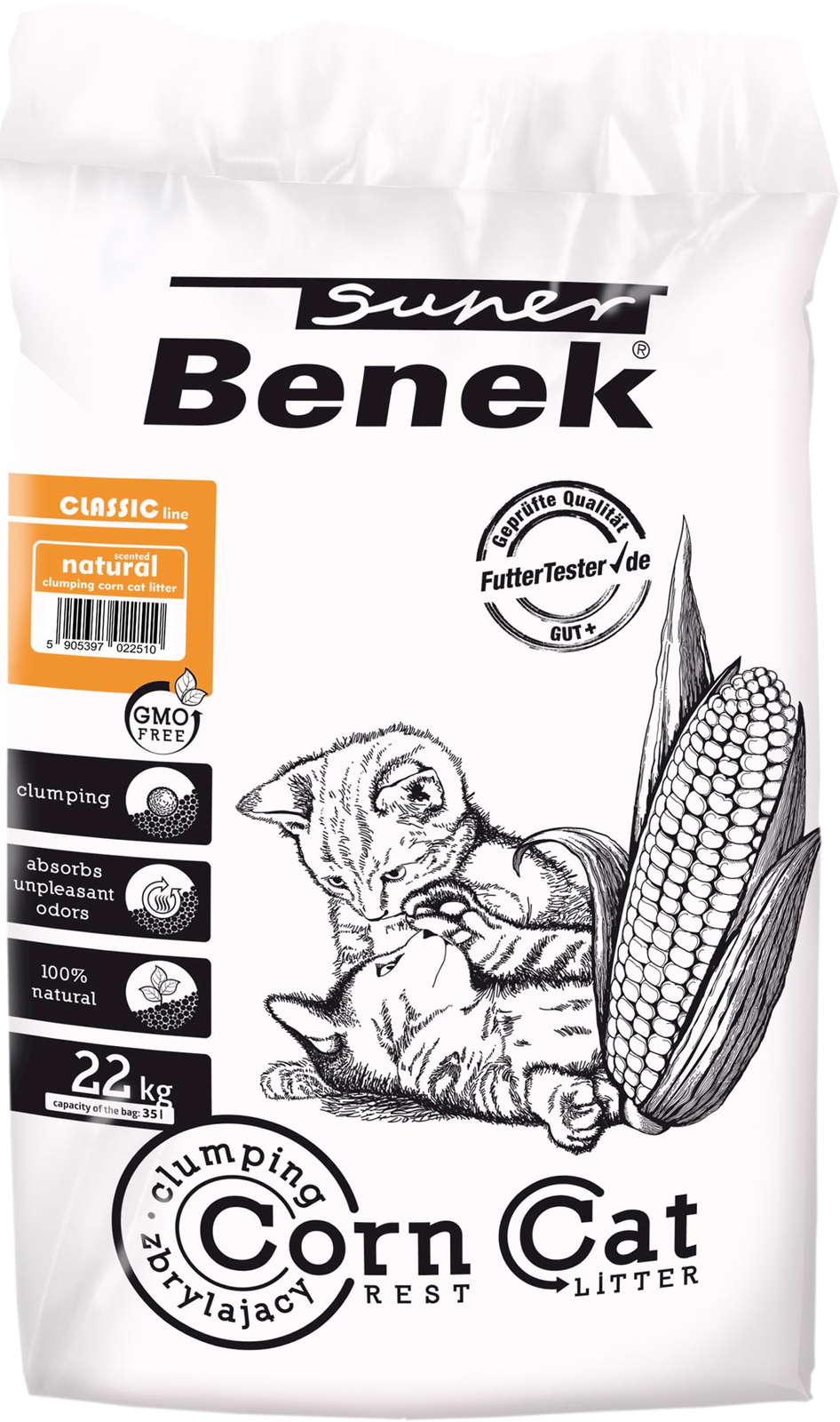 SUPER BENEK Corn Żwirek Kukurydziany Zapach Naturalny 35L