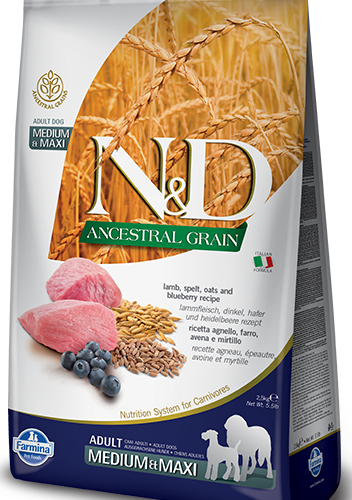 Farmina N&D Ancestral Grain Canine Adult Medium&Maxi Lamb&Blueberry 12kg