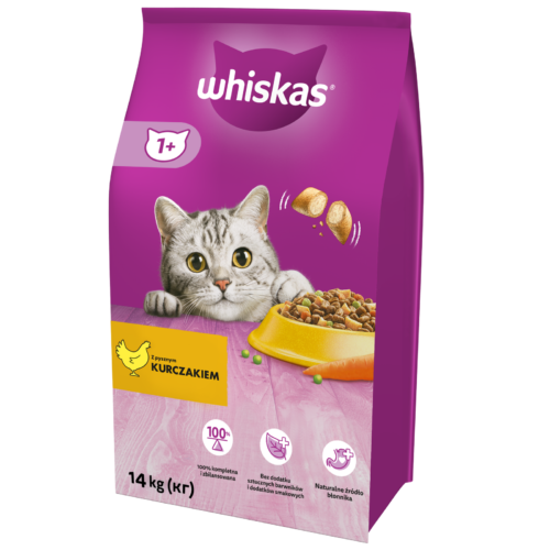 WHISKAS Karma Sucha Dla Kota 1+ Z Kurczakiem 14kg