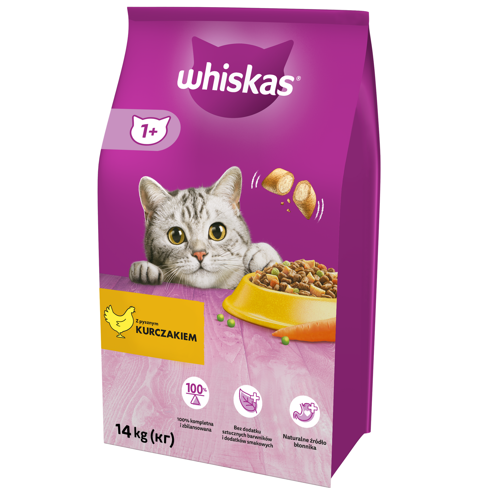WHISKAS Karma Sucha Dla Kota 1+ Z Kurczakiem 14kg