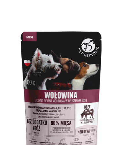PetRepublic drobno siekane kawałki w delikatnym sosie - wołowina 100g dla psa