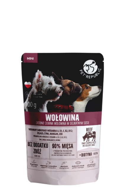 PetRepublic drobno siekane kawałki w delikatnym sosie - wołowina 100g dla psa