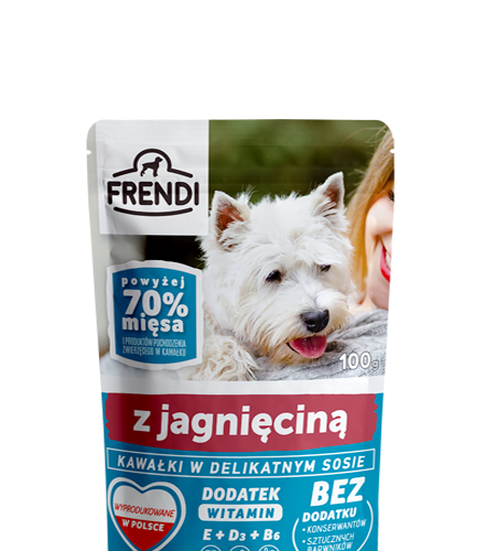 Frendi- Kawałki w delikatnym sosie z jagnięciną 100g.