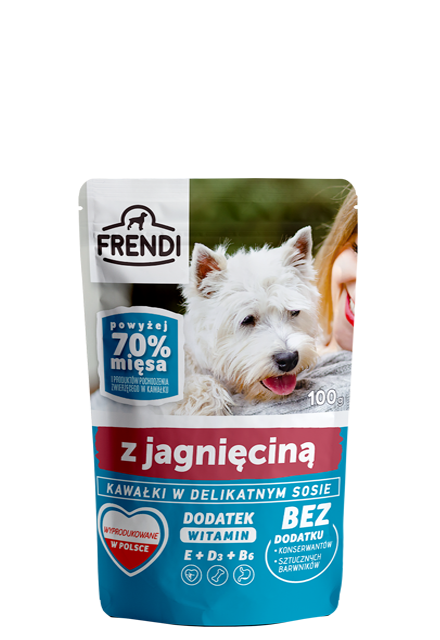 Frendi- Kawałki w delikatnym sosie z jagnięciną 100g.
